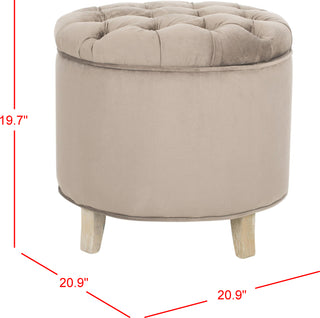 Safavieh Amelia Tufted Storage Ottoman Mushroom Taupe and Pickled Oak Furniture 