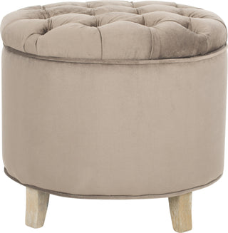 Safavieh Amelia Tufted Storage Ottoman Mushroom Taupe and Pickled Oak Furniture main image