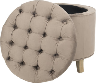 Safavieh Amelia Tufted Storage Ottoman Mushroom Taupe and Pickled Oak Furniture 