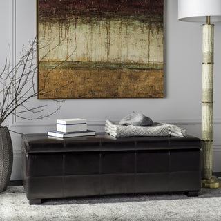 Safavieh Maiden Tufted Storage Bench Lg Brown and Black  Feature