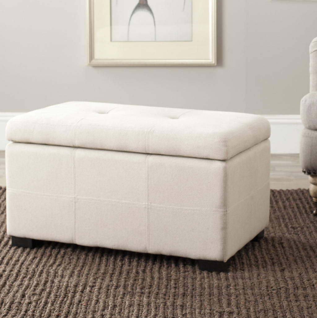 Safavieh Maiden Tufted Storage Bench Sm Taupe and Black  Feature
