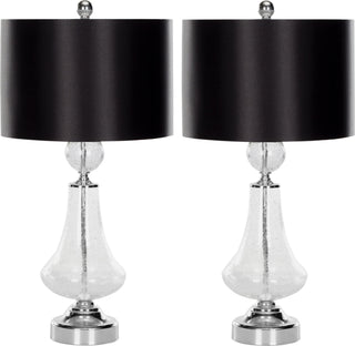 Safavieh Clear 255-Inch H Crackle Glass Table Lamp/Black Satin Shade Lamp 