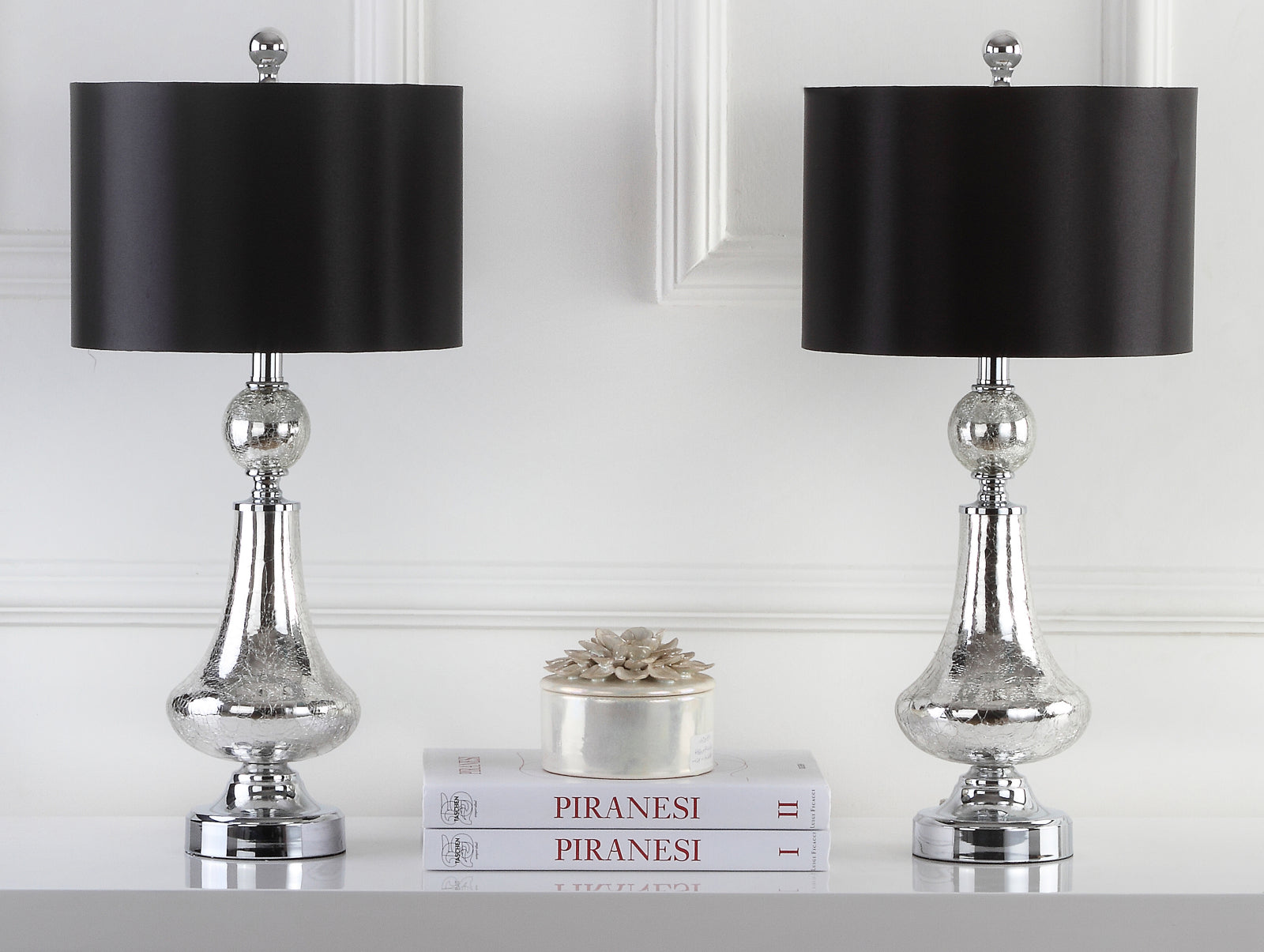 Safavieh Mercury Crackle Glass Table Lamp/Black Satin Shade Ivory