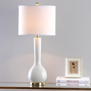 Safavieh Mae 305-Inch H Long Neck Ceramic Table Lamp White Mirror 