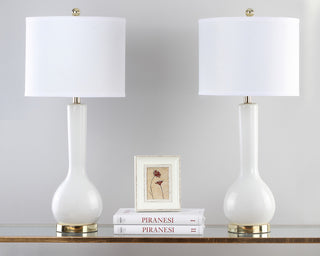 Safavieh Mae 305-Inch H Long Neck Ceramic Table Lamp White Mirror 