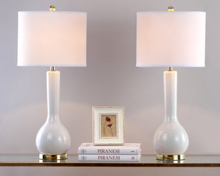 Safavieh Mae 305-Inch H Long Neck Ceramic Table Lamp White Mirror 