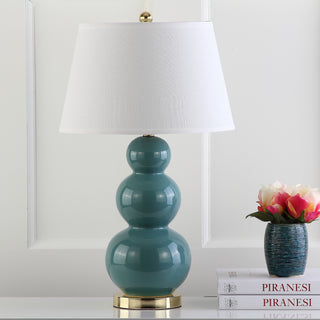 Safavieh Pamela 28-Inch H Triple Gourd Ceramic Lamp Marine Blue 