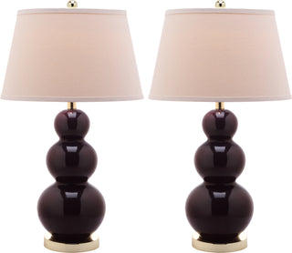 Safavieh Pamela 28-Inch H Triple Gourd Ceramic Lamp Dark Purple Mirror 