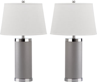 Safavieh Leather 25-Inch H Column Table Lamp Grey Mirror 