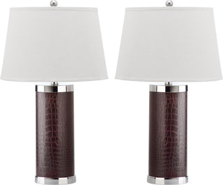 Safavieh Leather 25-Inch H Column Table Lamp Brown Mirror 