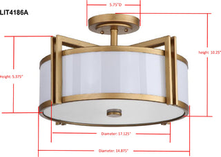 Safavieh Orb 3 Light Antique Gold 17-Inch Dia Semi Flush Lamp Mirror 