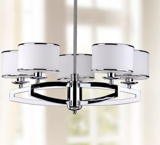 Safavieh Lenora 5 Light Chrome 25 Inch Dia Drum Adjustable Pendant Lamp Mirror 