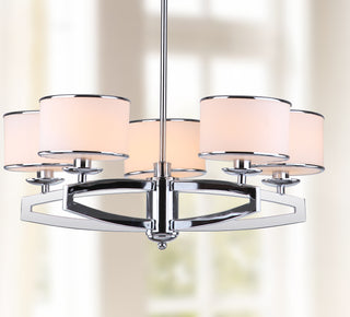 Safavieh Lenora 5 Light Chrome 25 Inch Dia Drum Adjustable Pendant Lamp Mirror 