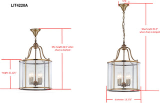 Safavieh Sutton Place 4 Light Brass 134-Inch Dia Pendant Lamp Mirror 