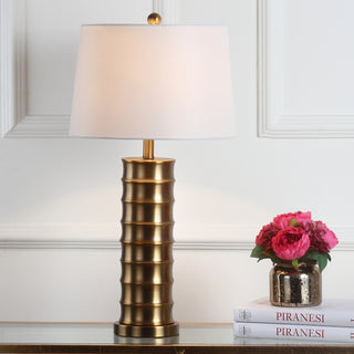 Safavieh Linus 285-Inch H Brass Column Table Lamp Gold Mirror 