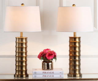 Safavieh Linus 285-Inch H Brass Column Table Lamp Gold Mirror 