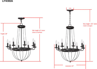 Safavieh Abrham 23-Inch Dia Adjustable Chandelier Black Lamp Mirror 