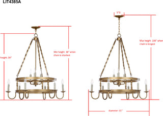 Safavieh Crowley 31-Inch Dia Adjustable Chandelier Gold Lamp Mirror 