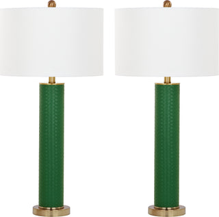 Safavieh Ollie 315-Inch H Faux Woven Leather Table Lamp Dark Green Mirror 