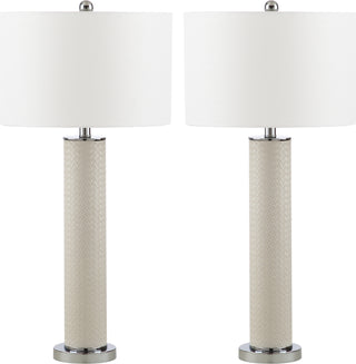 Safavieh Ollie 315-Inch H Faux Woven Leather Table Lamp Cream Mirror 