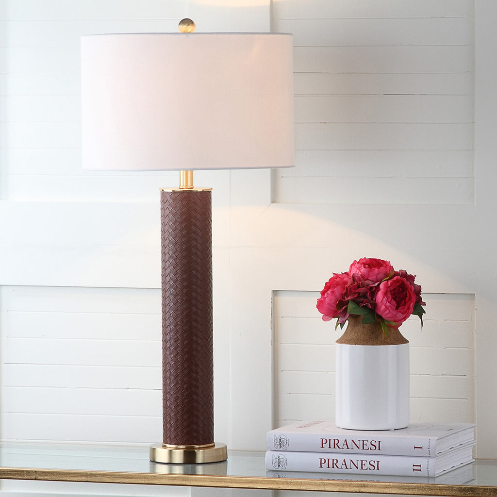 Safavieh Ollie 315-Inch H Faux Woven Leather Table Lamp Brown  Feature