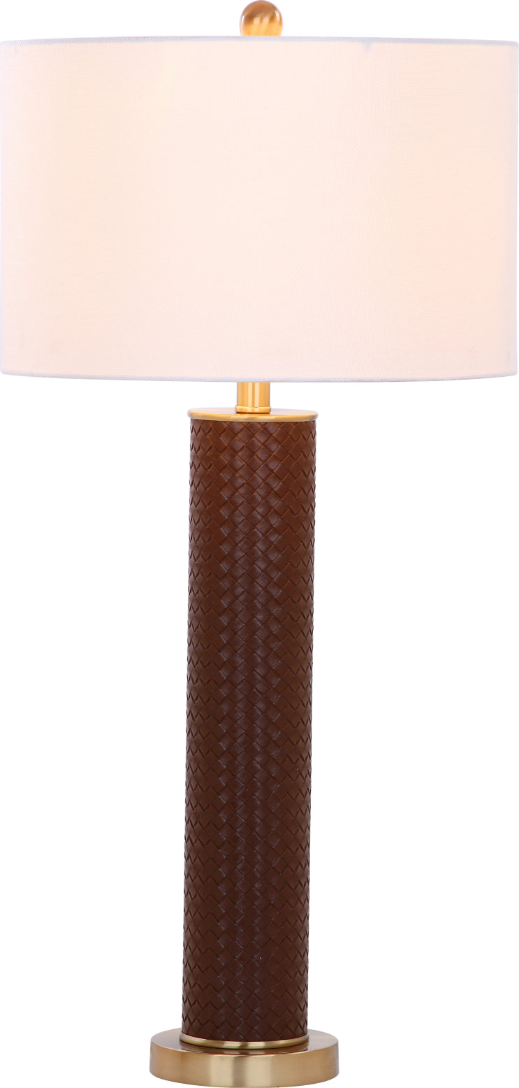 Safavieh Ollie 315-Inch H Faux Woven Leather Table Lamp Brown Mirror main image
