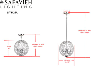 Safavieh Wild 4 Light Chrome Beaded 134-Inch Dia Adjustable Pendant Chrome/Clear Lamp Mirror 