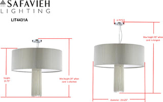 Safavieh Schroom 3 Light Chrome 24-Inch Dia Adjustable Pendant Chrome/Cream Lamp Mirror 