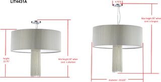 Safavieh Schroom 3 Light Chrome 24-Inch Dia Adjustable Pendant Chrome/Cream Lamp Mirror 