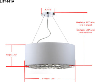 Safavieh Fernando 3 Light Chrome 175-Inch Dia Adjustable Drum Pendant Chrome/White Lamp Mirror 