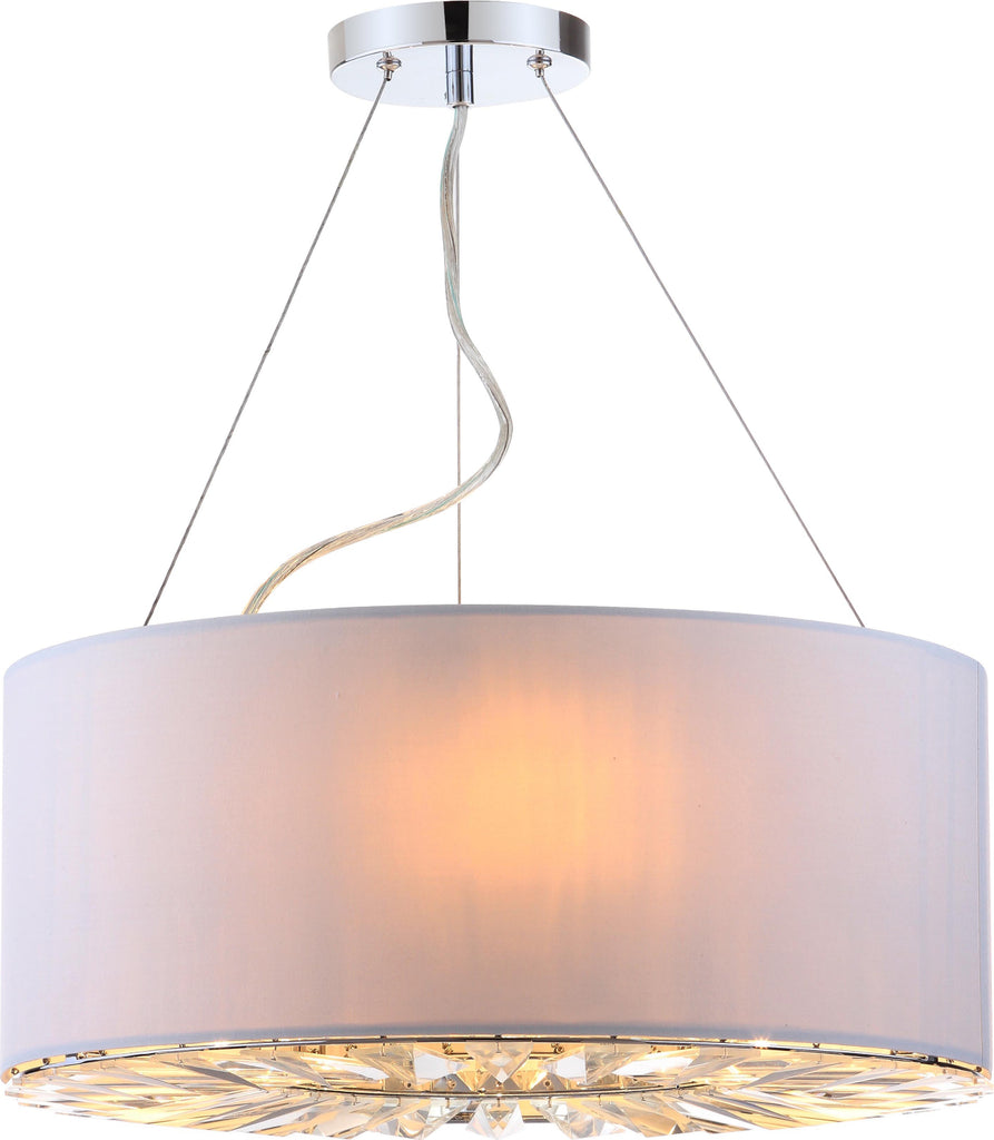 Safavieh Fernando 3 Light Chrome 175-Inch Dia Adjustable Drum Pendant Chrome/White Lamp Mirror main image