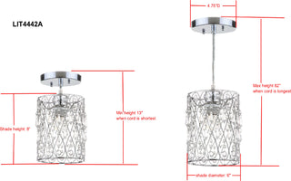 Safavieh Vega Chrome Beaded 6-INCH Dia Adjustable Pendant Chrome/Clear Lamp Mirror 