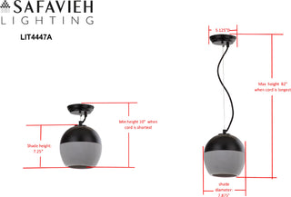 Safavieh Kira 787-Inch Dia Adjustable Pendant Lamp Grey/Black Mirror 