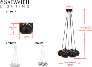 Safavieh Rome Bearing 1775-Inch Dia Adjustable Pendant Lamp Black Mirror 