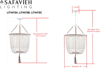 Safavieh Angie 3 Light Grey 18-Inch Dia Beaded Pendant Lamp 