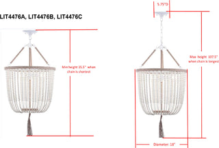 Safavieh Angie 3 Light Grey 18-Inch Dia Beaded Pendant Lamp 