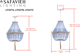 Safavieh Lush Kristi 3 Light 165-Inch Dia Cream Beaded Pendant Lamp 