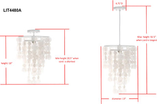 Safavieh Pearl Capiz 1 Light 13-Inch Dia Pendant White Lamp 