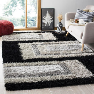 Safavieh Manhattan Shag Black/Grey Area Rug Room Scene Feature