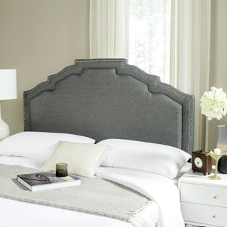 Safavieh Alexia Grey Linen Headboard-Silver Nail Heads Furniture  Feature