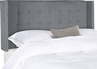 Safavieh Keegan Grey Velvet Tufted Winged Headboard-Silver Nail Head Bedding main image