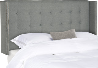 Safavieh Keegan Grey Linen Tufted Winged Headboard-Silver Nail Head Bedding main image