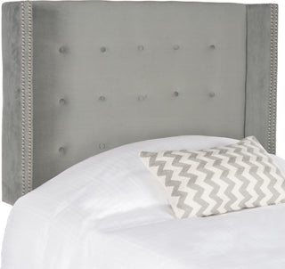 Safavieh Keegan Pewter Velvet Tufted Winged Headboard-Silver Nail Head Bedding 