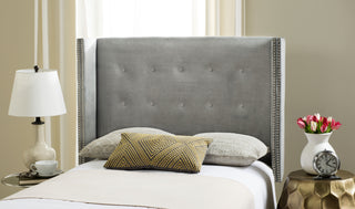 Safavieh Keegan Pewter Velvet Tufted Winged Headboard-Silver Nail Head  Feature