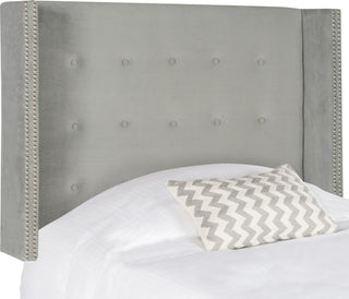 Safavieh Keegan Pewter Velvet Tufted Winged Headboard-Silver Nail Head Bedding 