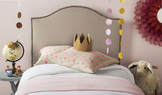 Safavieh Connie Taupe Headboard-Brass Nail Head Bedding 