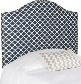 Safavieh Connie Blue and White Headboard-Silver Nail Head Navy Bedding main image