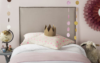 Safavieh Sydney Taupe Headboard-Brass Nail Head Bedding 