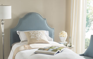 Safavieh Hallmar Sky Blue Arched Headboard-Silver Nail Head Furniture  Feature