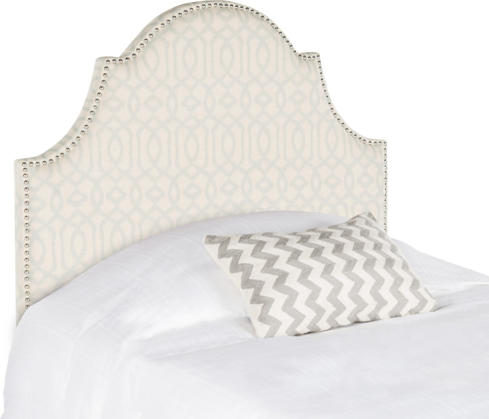 Safavieh Hallmar Silver and Cream Arched Headboard-Silver Nail Head Bedding main image